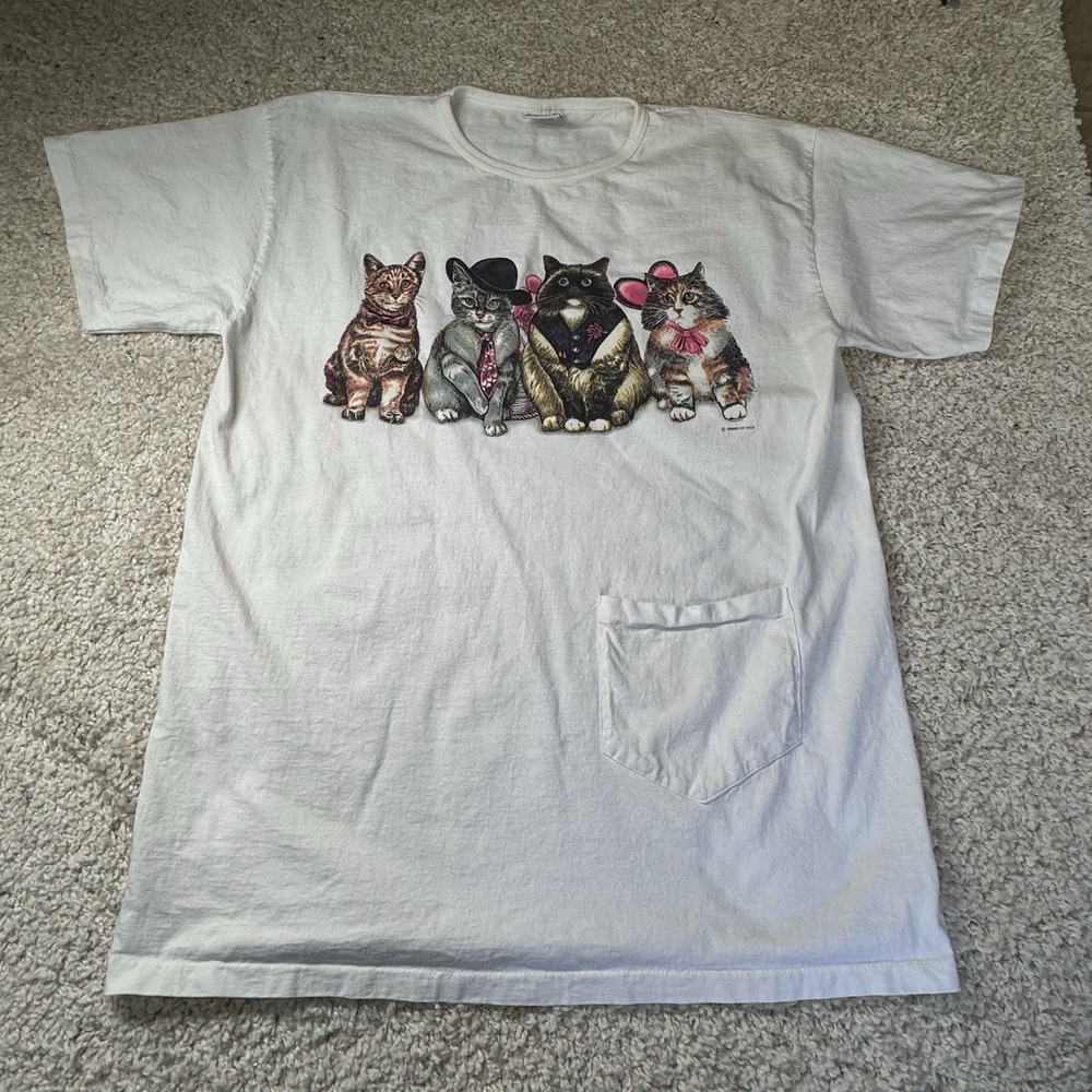 Prints Of‎ Tails T Shirt 90s Cat Double Sided Love Valentine's One Size Vintage